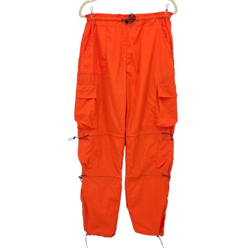 Disclosure Womens Large Pants Parachute Cargo Nylon Orange Rave Gorpore Retro